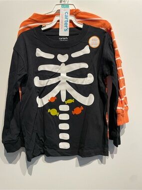 Carters Toddler Boys Halloween Skeleton & Stripe Long Sleeve Shirt Size 4T NWT